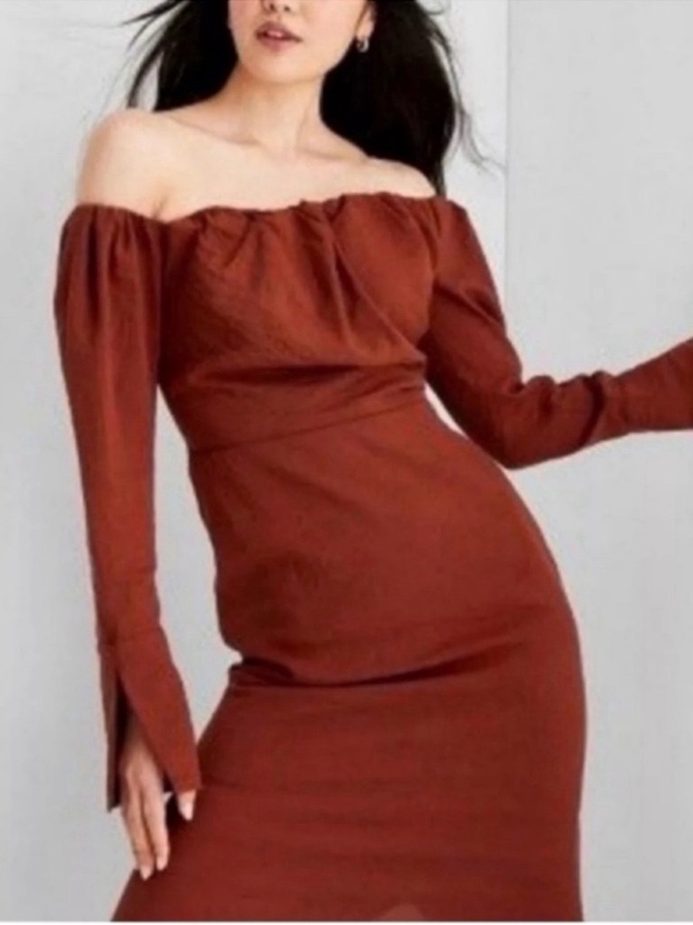 Future Collective Size 16 Off-Shoulder Rust Bodycon Dress